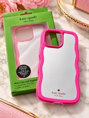 kate spade 17 pro max Pink Wavy MagSafe iPhone Case with Mirror Back